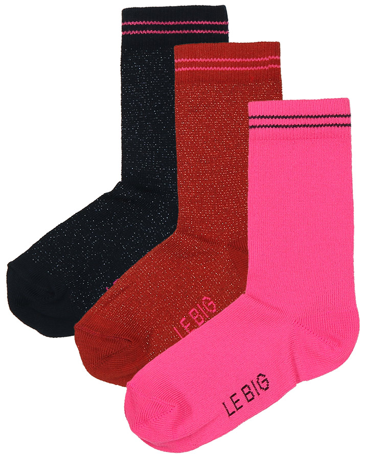 Socken TAMLYN 3er-Pack mit Glitzer in dunkelblau/pink/rostrot