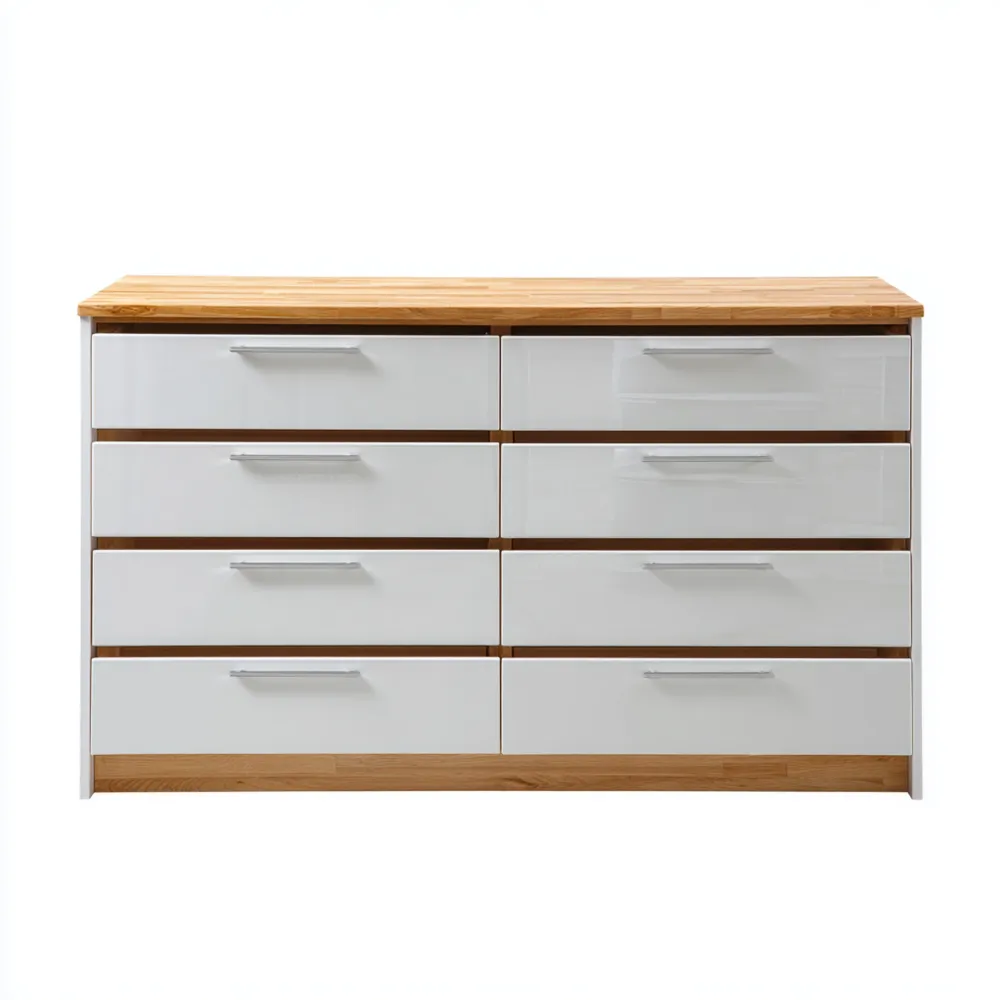 Kommode mit 8 Schubladen Hochglanz Weiß 160x40x75 cm - modernes Design