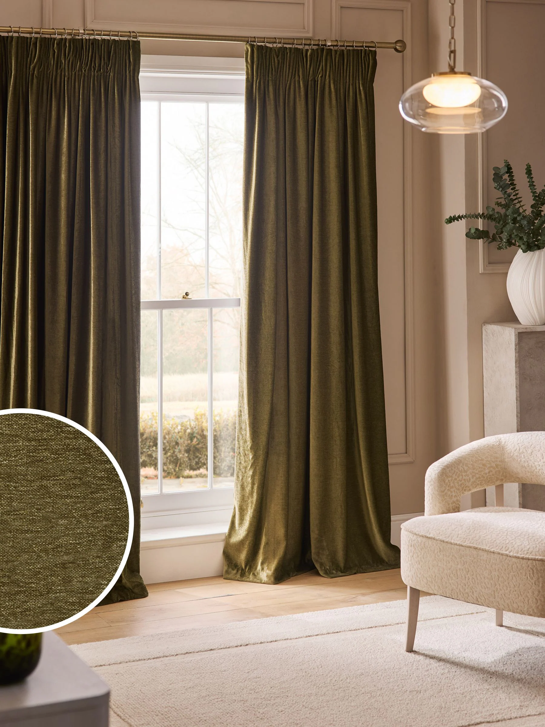 Plush Chenille Pencil Pleat Lined Curtains