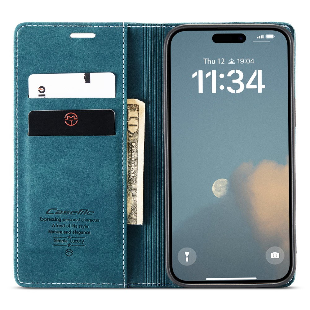 iPhone 16 Leder Tasche Flip Wallet Etui mit Kartenfächern - Blaugrün