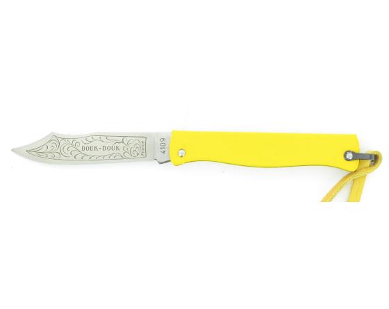 Douk Douk 160 Inox - Manche Acier couleur JAUNE - GAINE CUIR Couteau de poche Le Thiers par Cognet Douk Douk