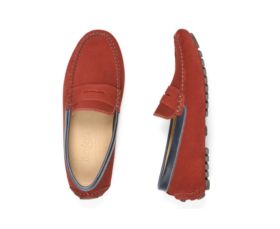 Mocassin été homme cuir Velours Rouge Et Cuir Navy - FERGUSON