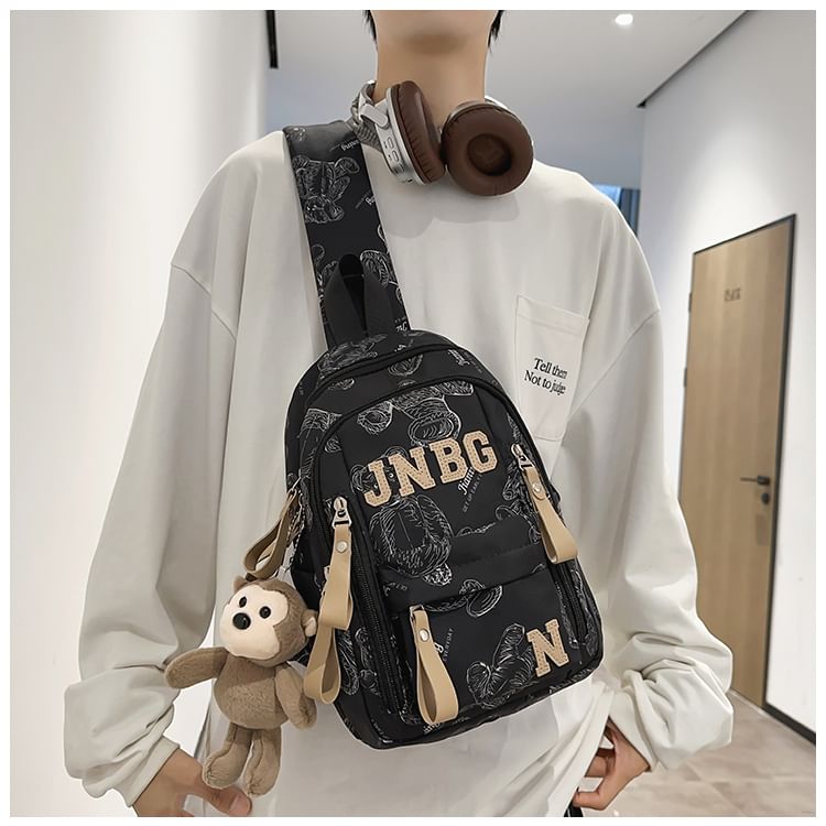 EAVALURE - Koppel bijpassende beer print letters applicatie sling bag