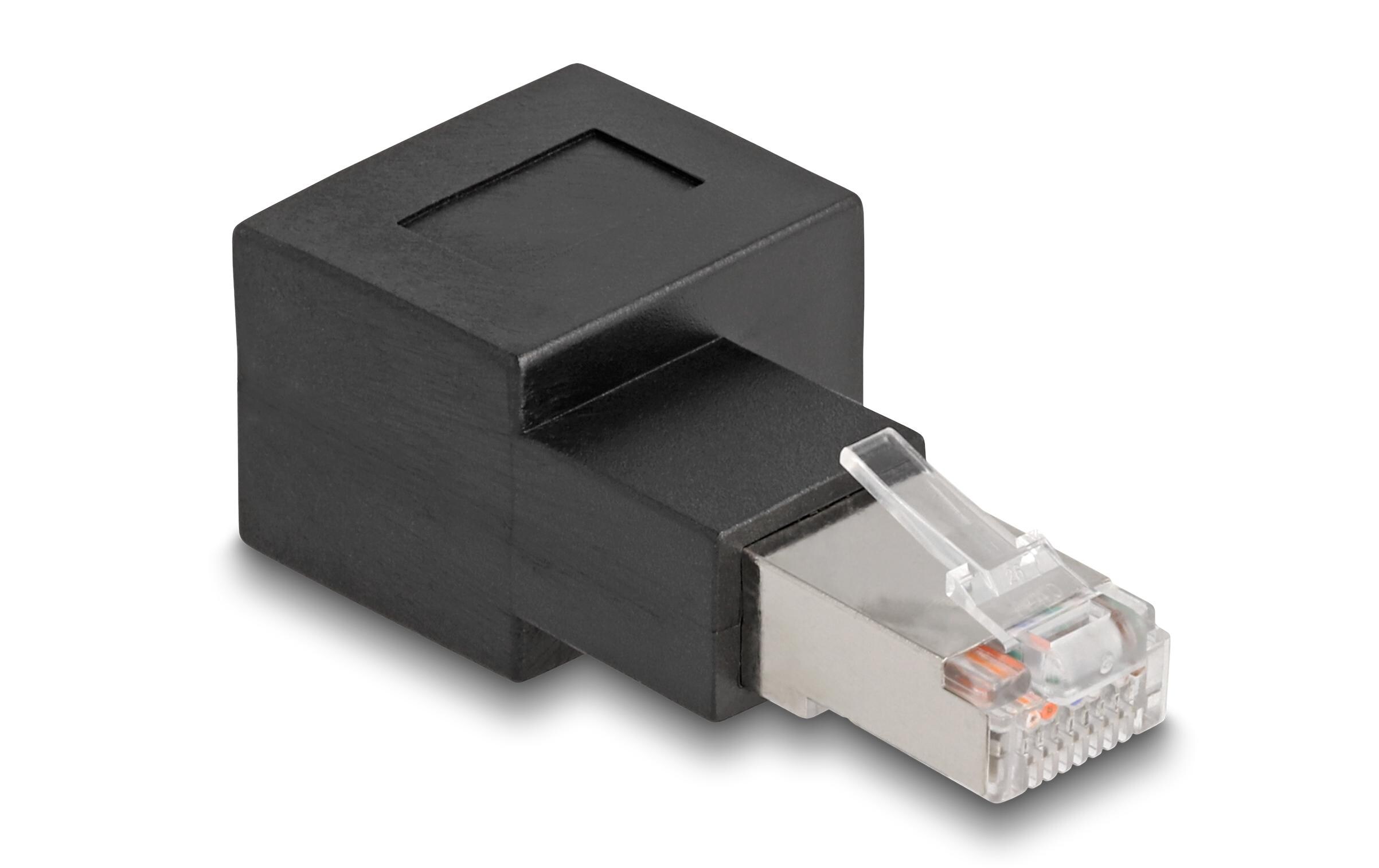 Winkeladapter 90° RJ45 nach rechts, Cat.6A 1 StückDelock RJ45 Stecker zu RJ45 Buchse Adapter Cat.6A 90° nach rechts gewinkelt