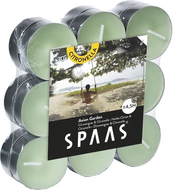Spaas waxinelichten Canny asian garden groen 4,5 uur 18 stuks D 11,8 H 3,2 cm