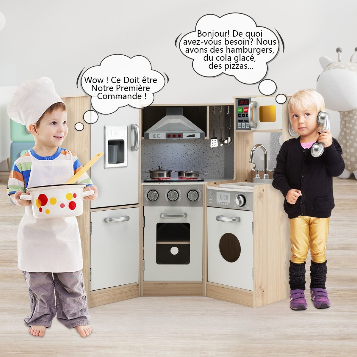 Cuisine Enfants en Bois XXL Angle 105 x 49 x 85 cm ( L x l x H ) Cuisine Complet avec Four Lave Linge 3 An+ - Lidl-Manfred