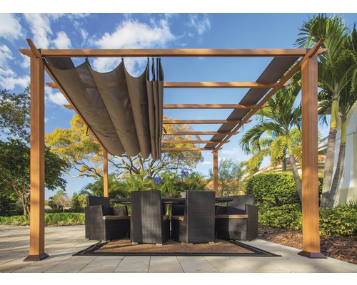 Aluminium pergola, Paragon Outdoor Florida paviljoen 10x10 met verstelbare zonwering 320 x 320 cm houtlook