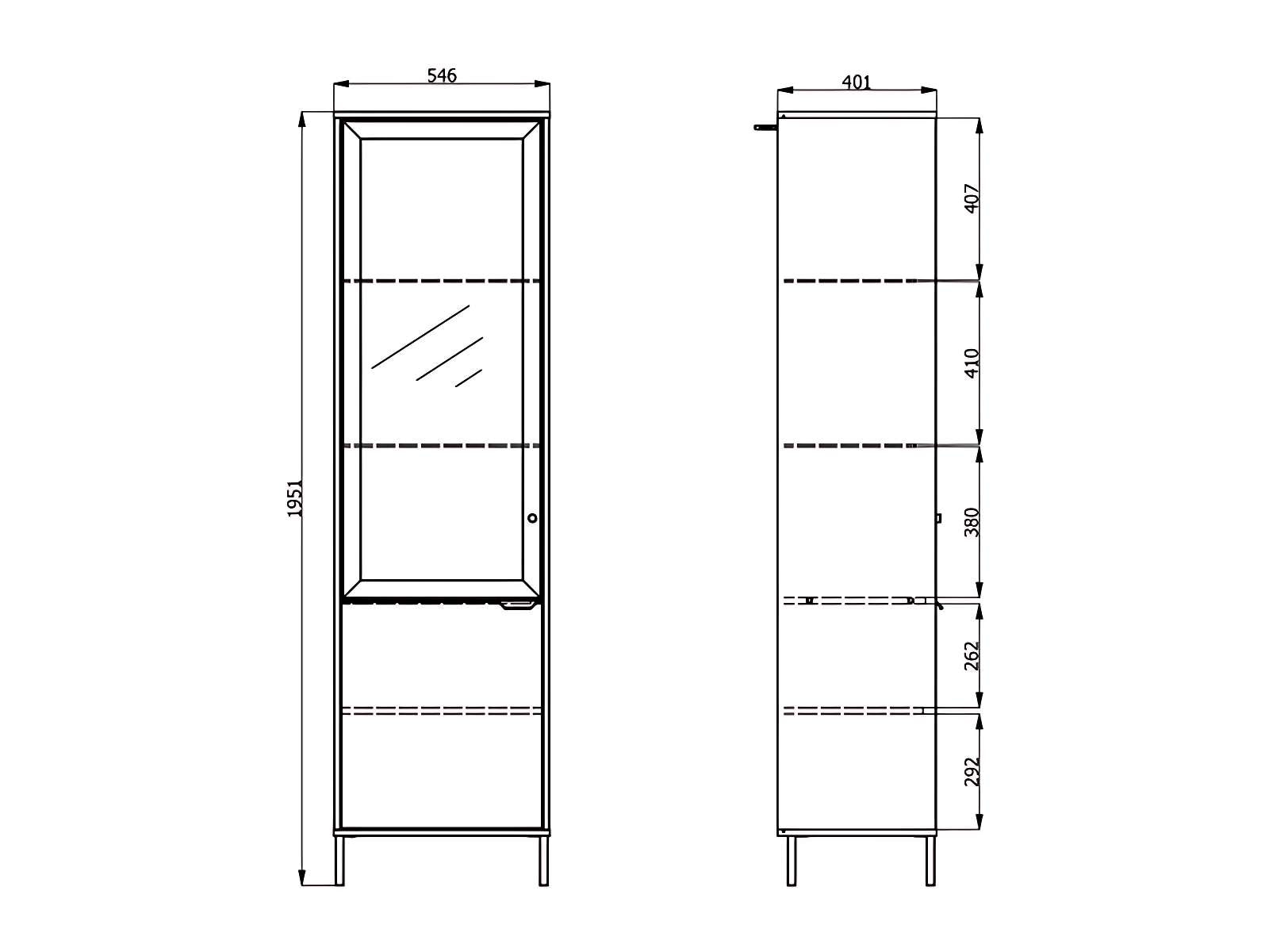 Home affaire Vitrine »Mayenne Vitrinenschrank, Standvitrine, Showcase, B/H: 54,5/195 cm« Holztür mit Rillen-Optik, Glastür, Modernes Design