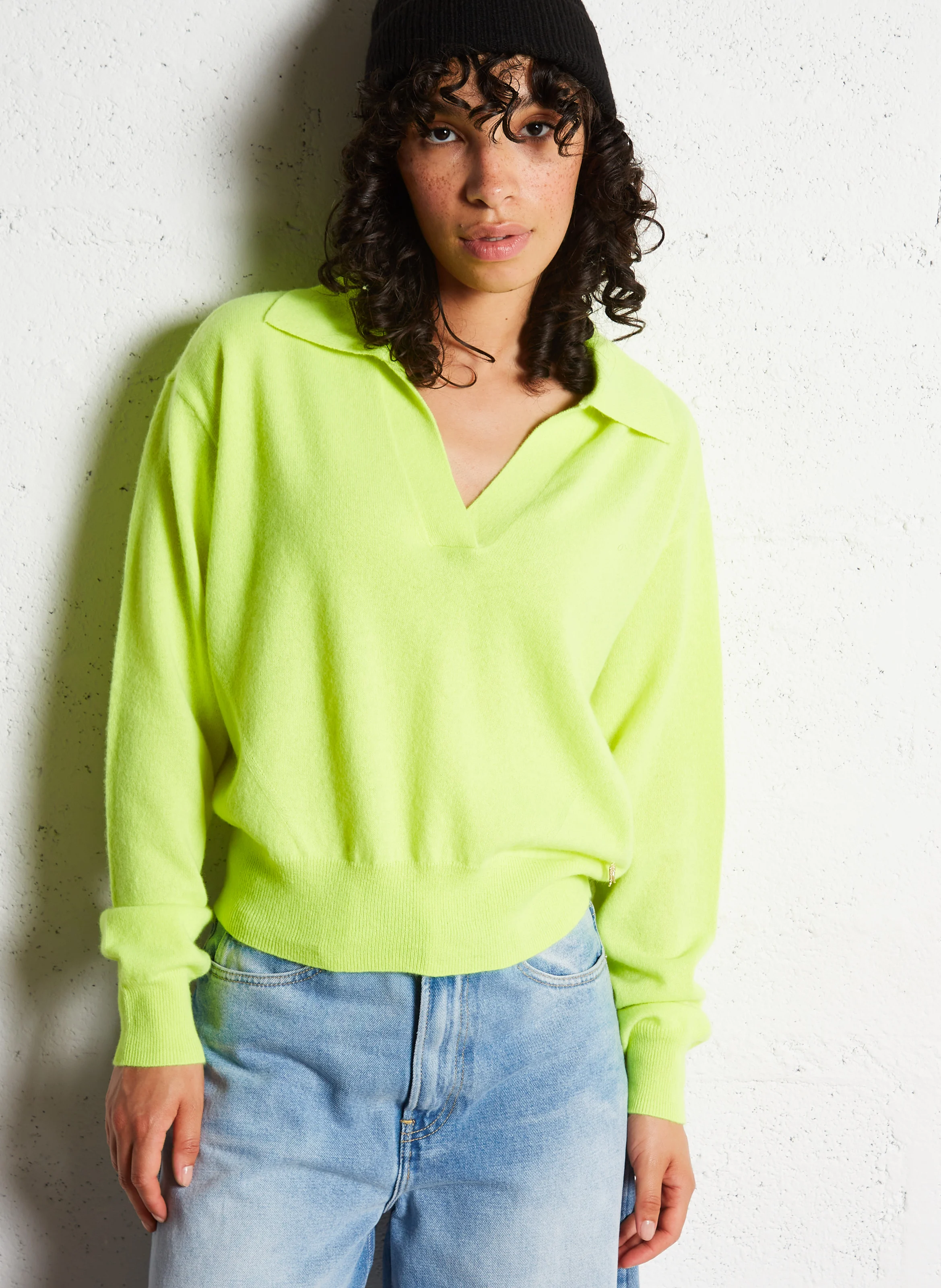 AMYPOLO - Pull oversize col polo en cachemire | Jaune