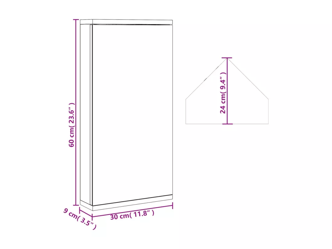 Armoire de bain à miroir d'angle chêne 30x24x60 cm