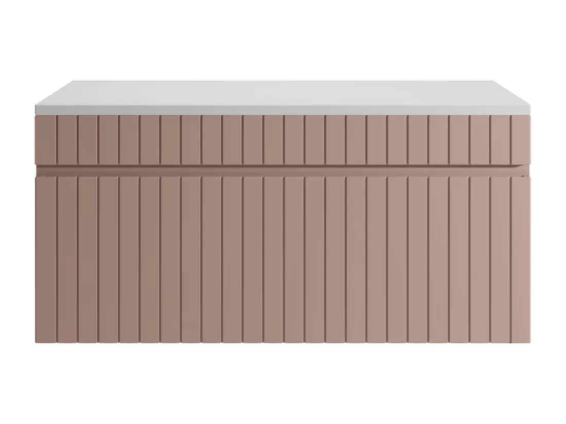 Meuble sous vasque suspendu strié rose avec planche - 100 cm - SATARA