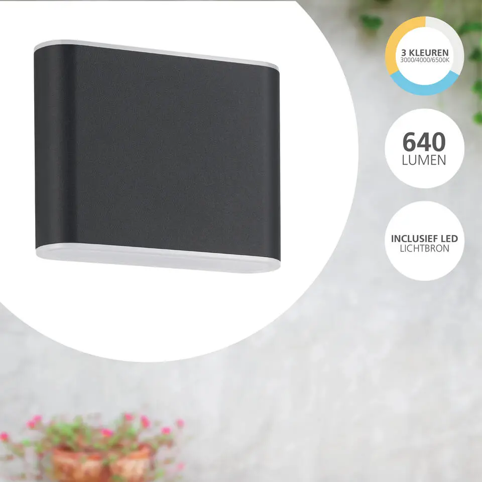 EGLO Grutti Wandlamp - LED - 11,5 cm - Antraciet