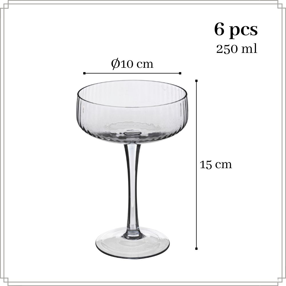 OTIX Champagneglazen Champagnecoupe Glazen 6 Stuks ReliÃ«f Ribbel Sm...