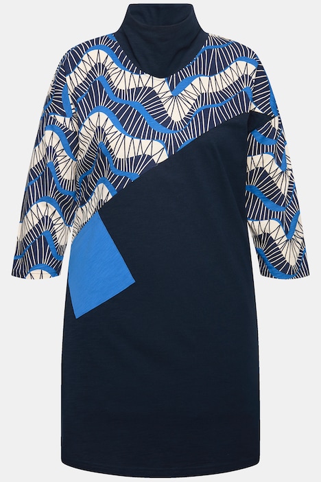 Longshirt, Oversized, Stehkragen, 3/4-Arm, Biobaumwolle
