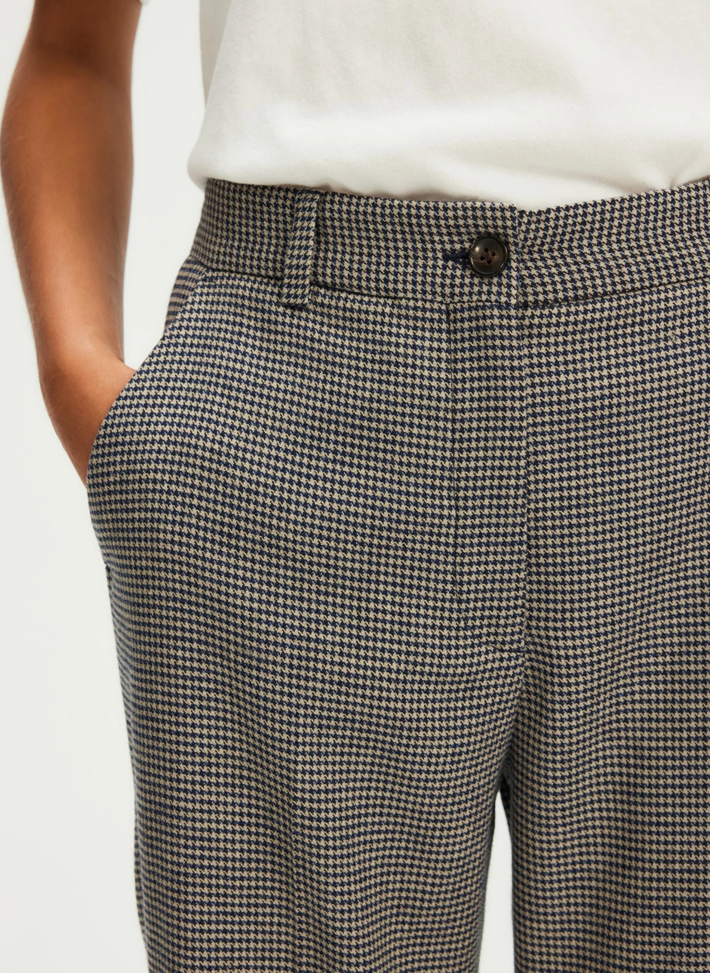 NAWRAS - Pantalon droit motif pied de poule | Beige