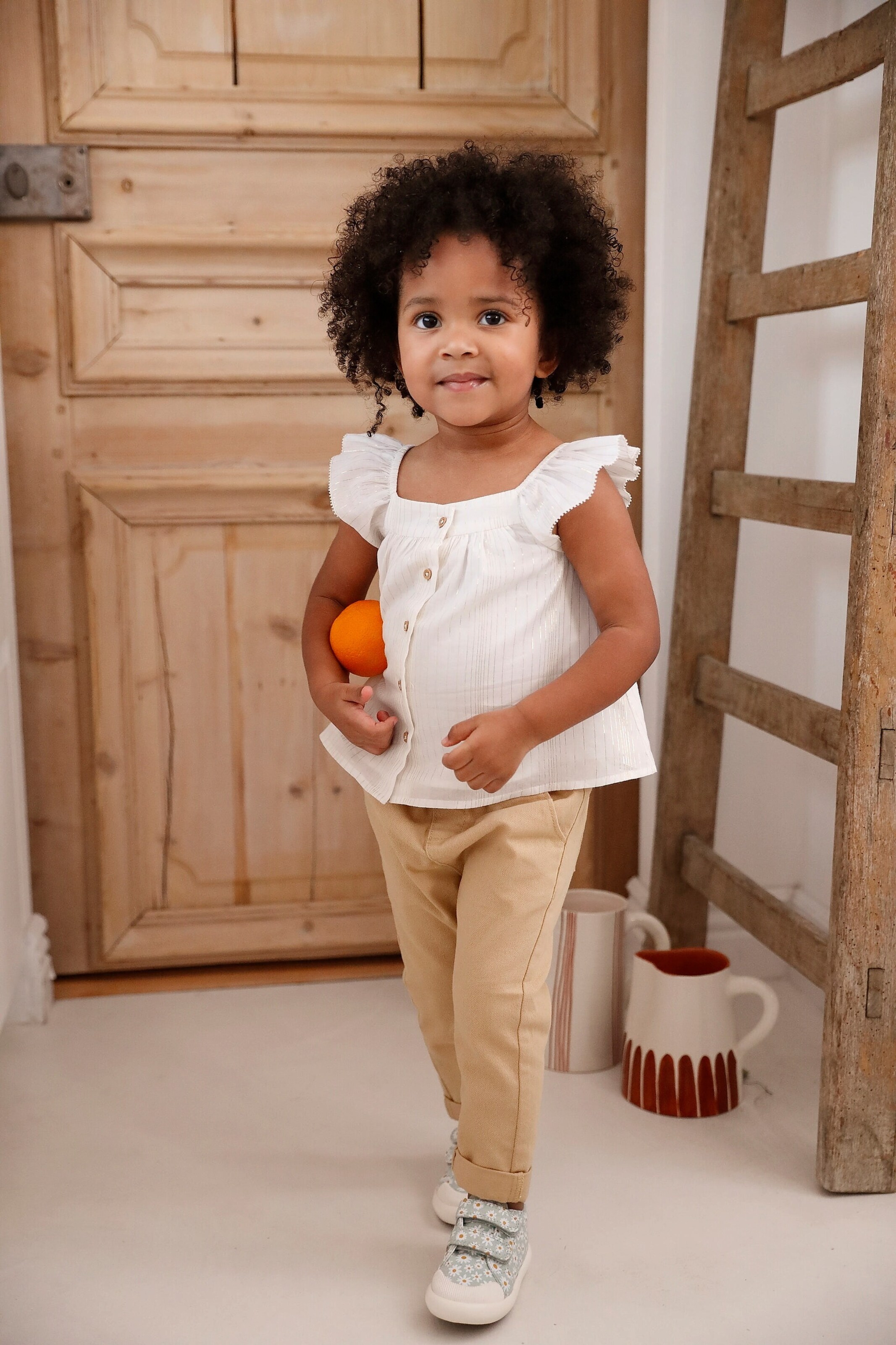 Vertbaudet Festliche Baby Bluse aus Baumwoll-Voile vanille