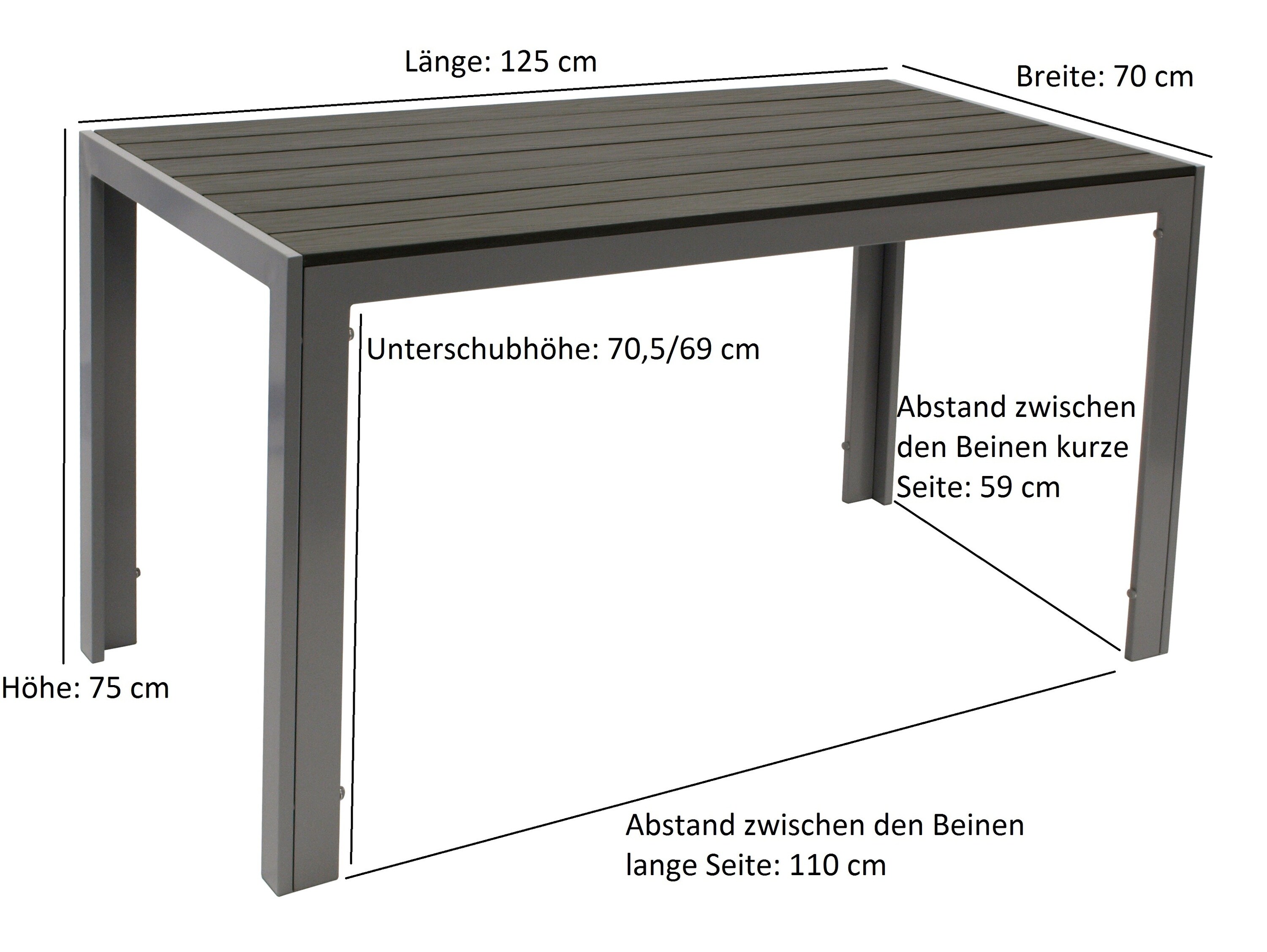 DEGAMO Tisch SORANO 125x70cm, Alu + Kunstholz grau
