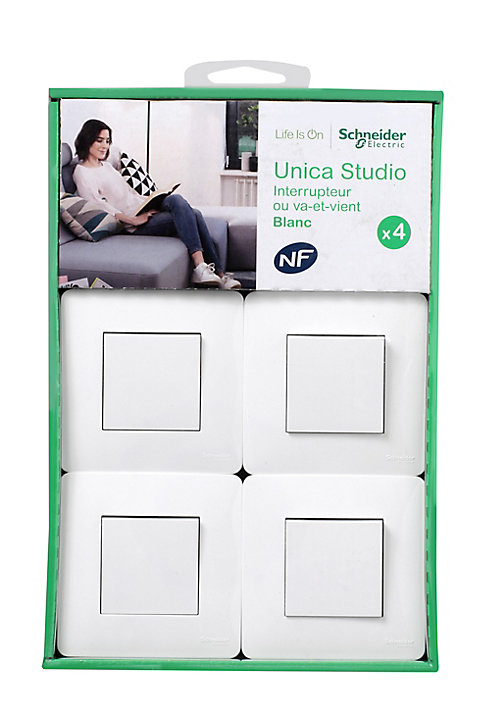 Interrupteur va-et-vient complet Schneider Electric Unica Déco blanc, lot de 4