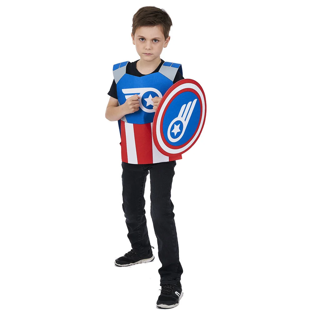 Déguisement enfant super héro armure et bouclier bleu rouge