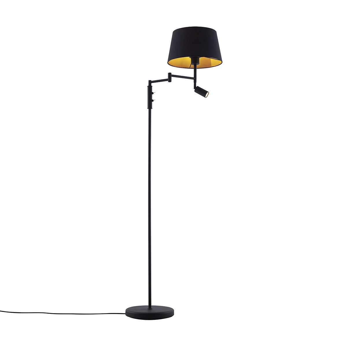 Vloerlamp zwart met zwarte kap en verstelbare leeslamp - Ladas