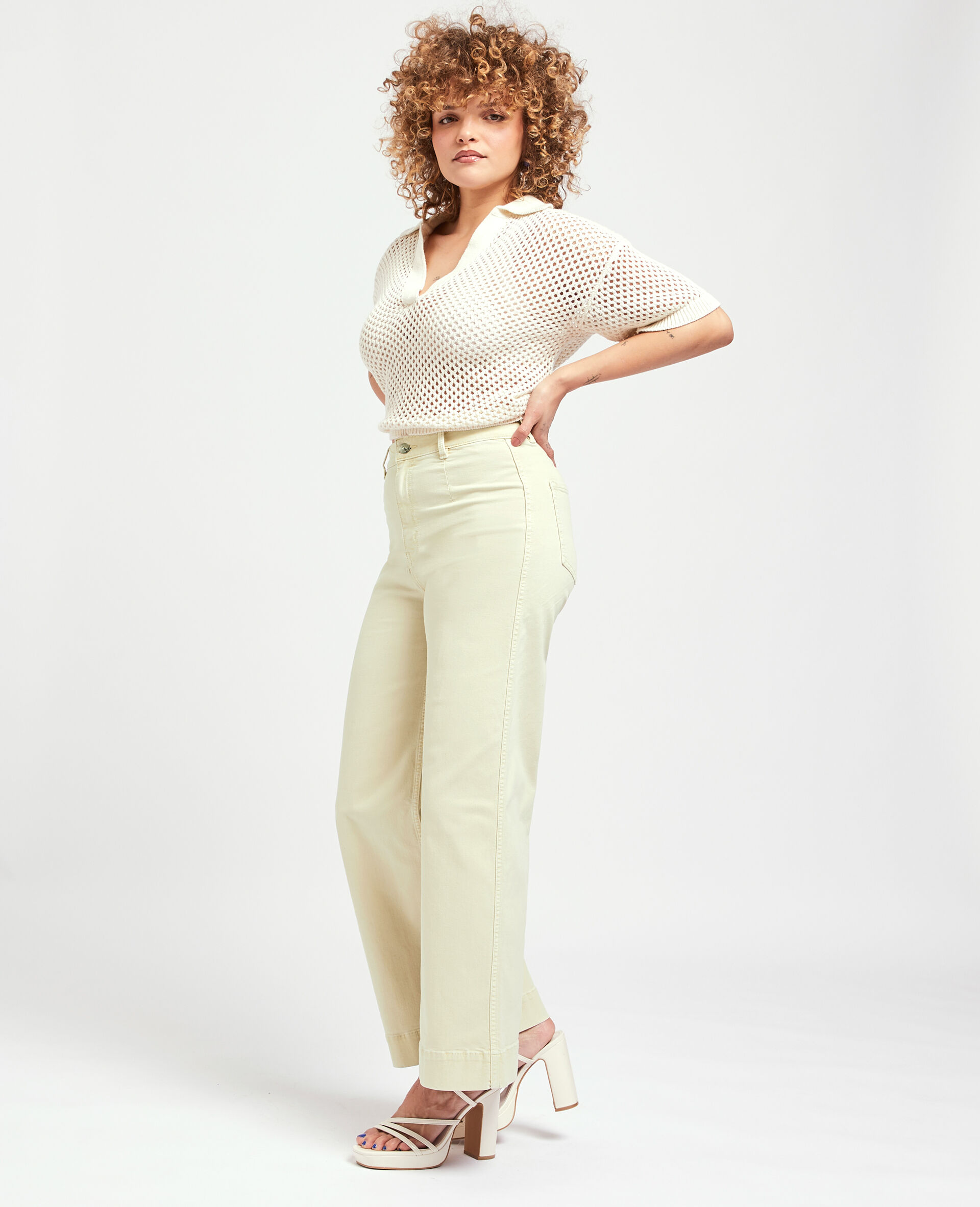 Jean wide taille haute - Écru