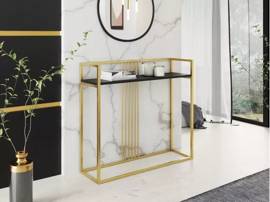 Console Oswego 109, Doré|Noir, 90x100x30cm
