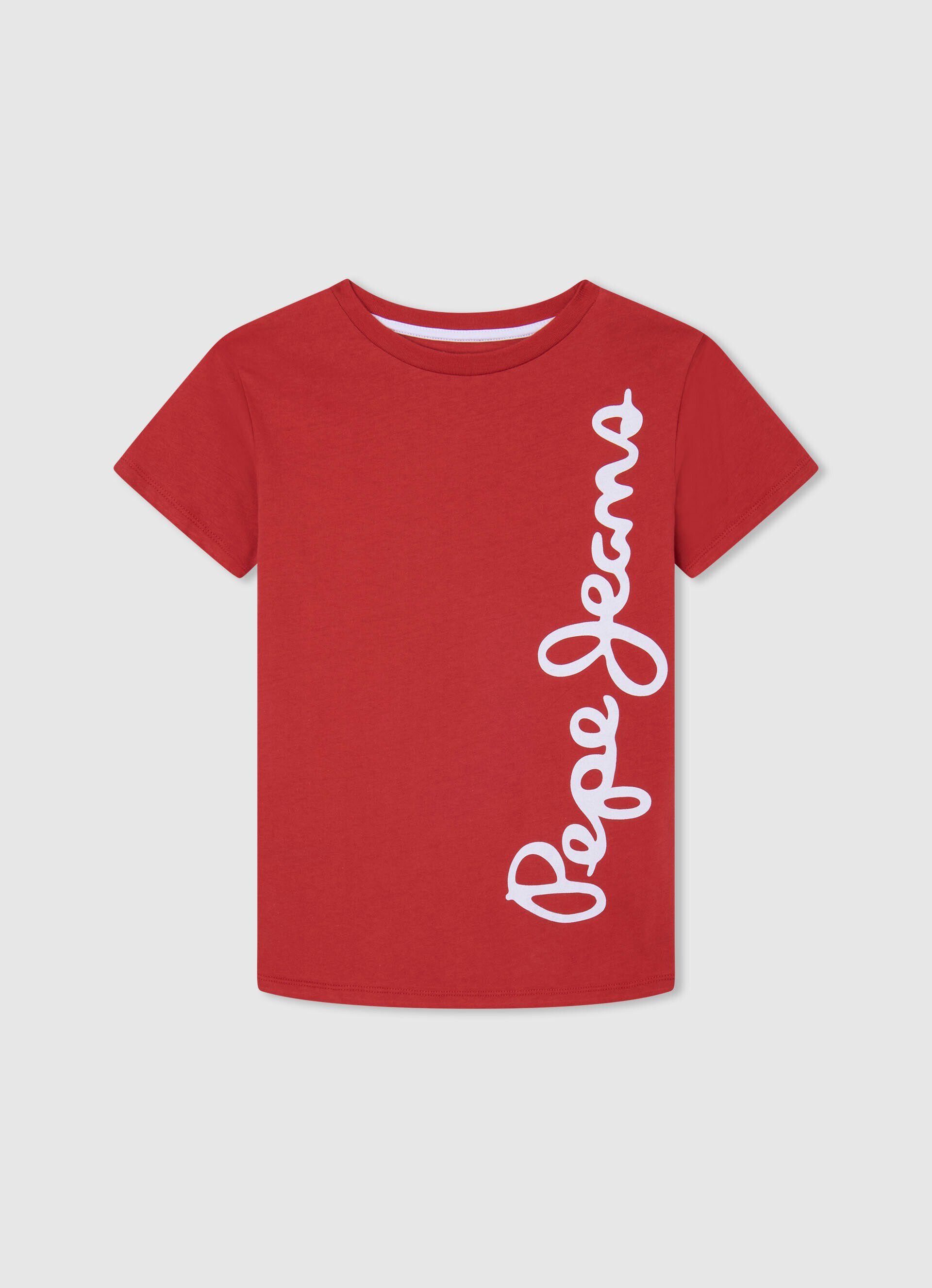 Camiseta de algodão com logo vertical - vermelho estúdio