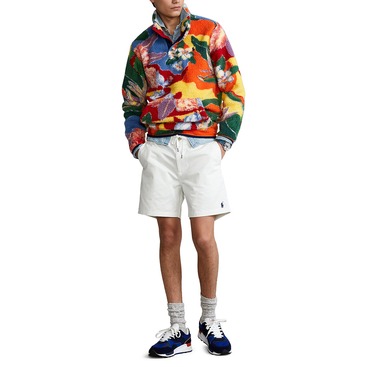 POLO RALPH LAUREN<br>Shorts retos em algodão elástico, estilo preppy