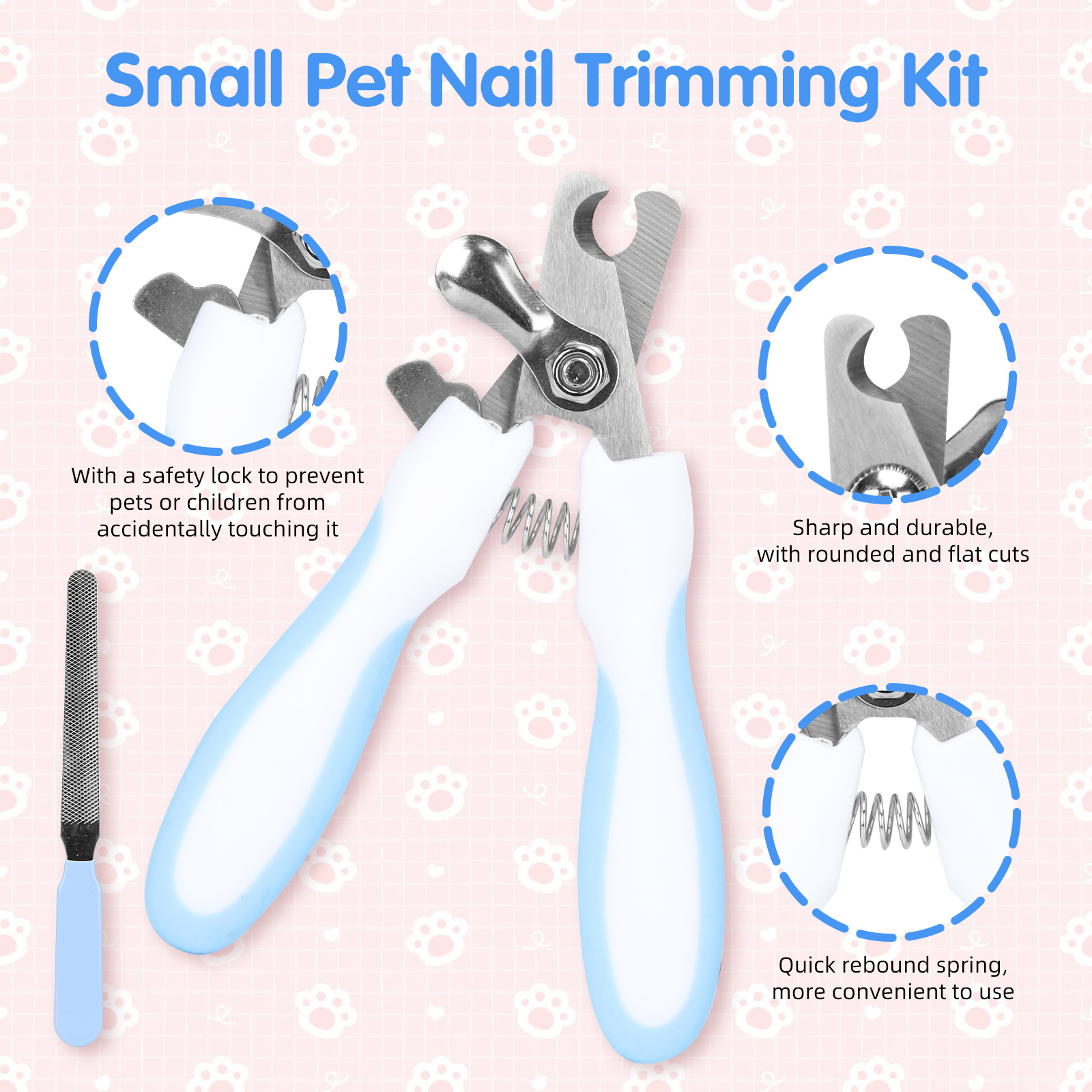 Nobleza - Conjunto de 6 peças para higiene de pequenos animais, kit de higiene para coelhos com escova de cerdas, luva de banho e massagem, pente para higiene de hamsters (azul)