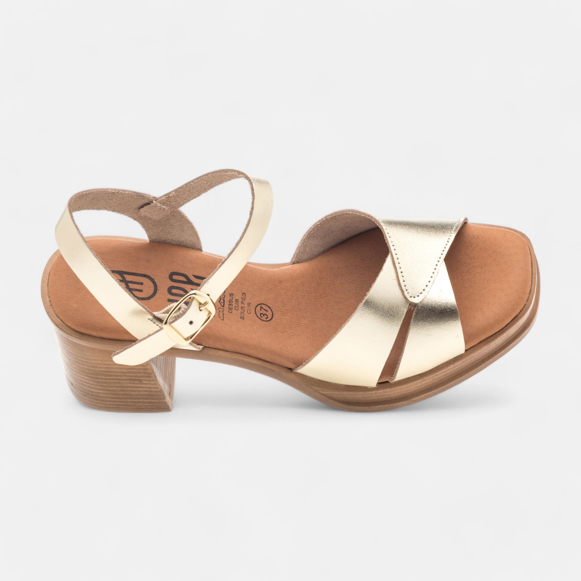 Nu-pieds à talon Femme en cuir or
