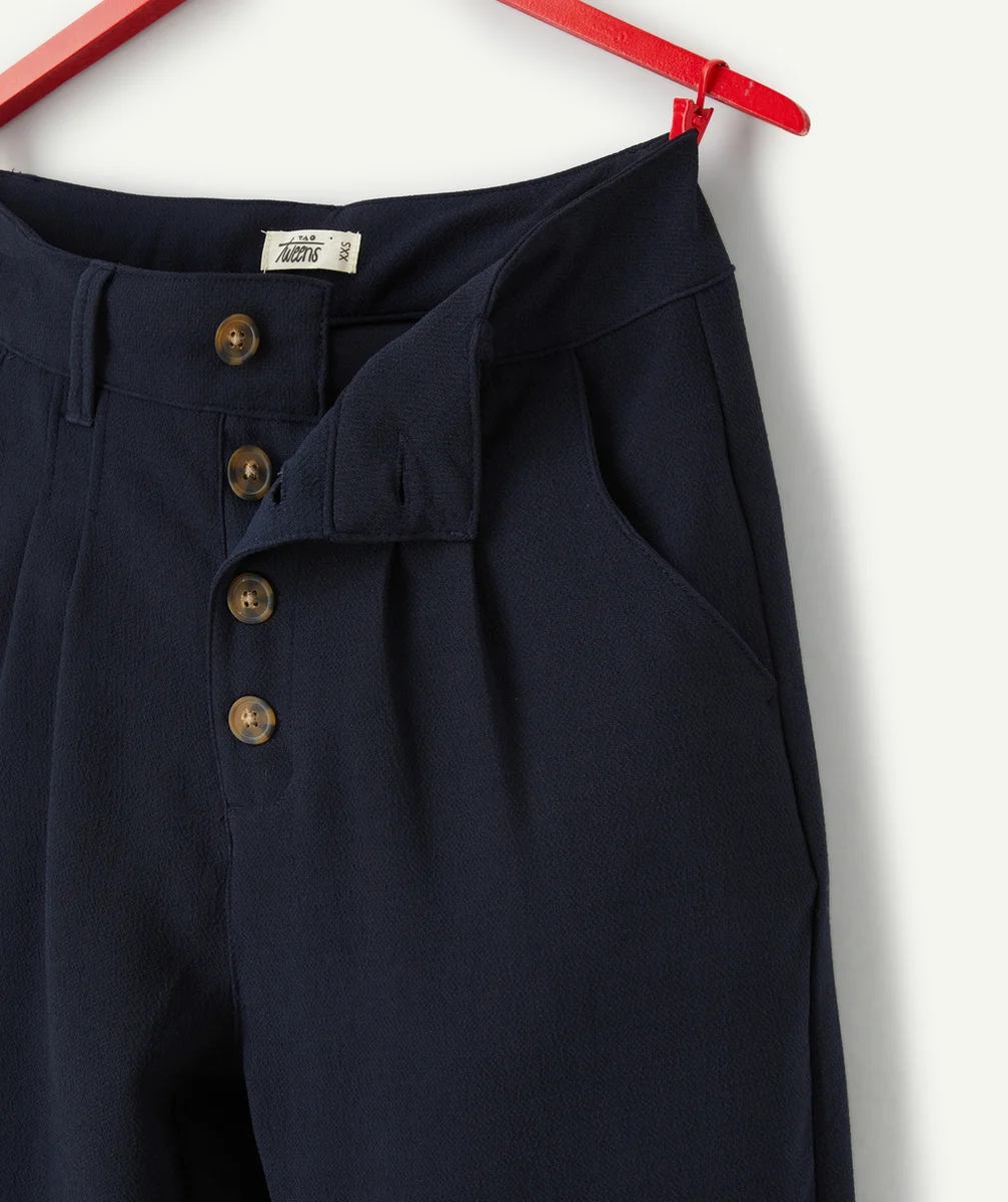 PANTALON WIDELEG FILLE BLEU MARINE AVEC BOUTONS EFFET ÉCAILLES