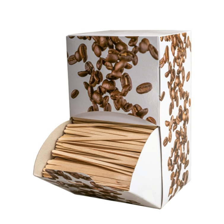 (2000er Set) 11cm Holz Einweg Rührstäbchen Nachhaltige Kaffe Sticks mit Spender Box (5244.3002) - Braun