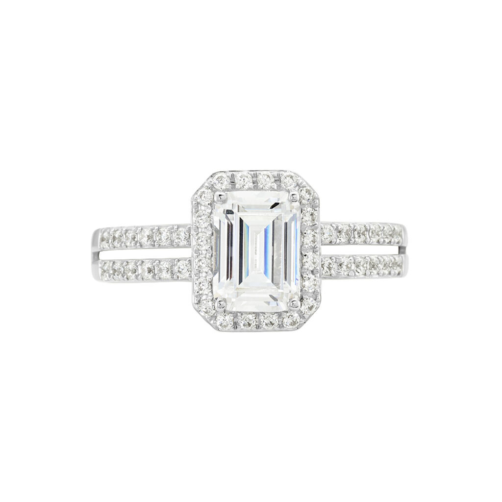 Bague Solitaire Accompagnž Or Blanc Addy Oxyde De Zirconium