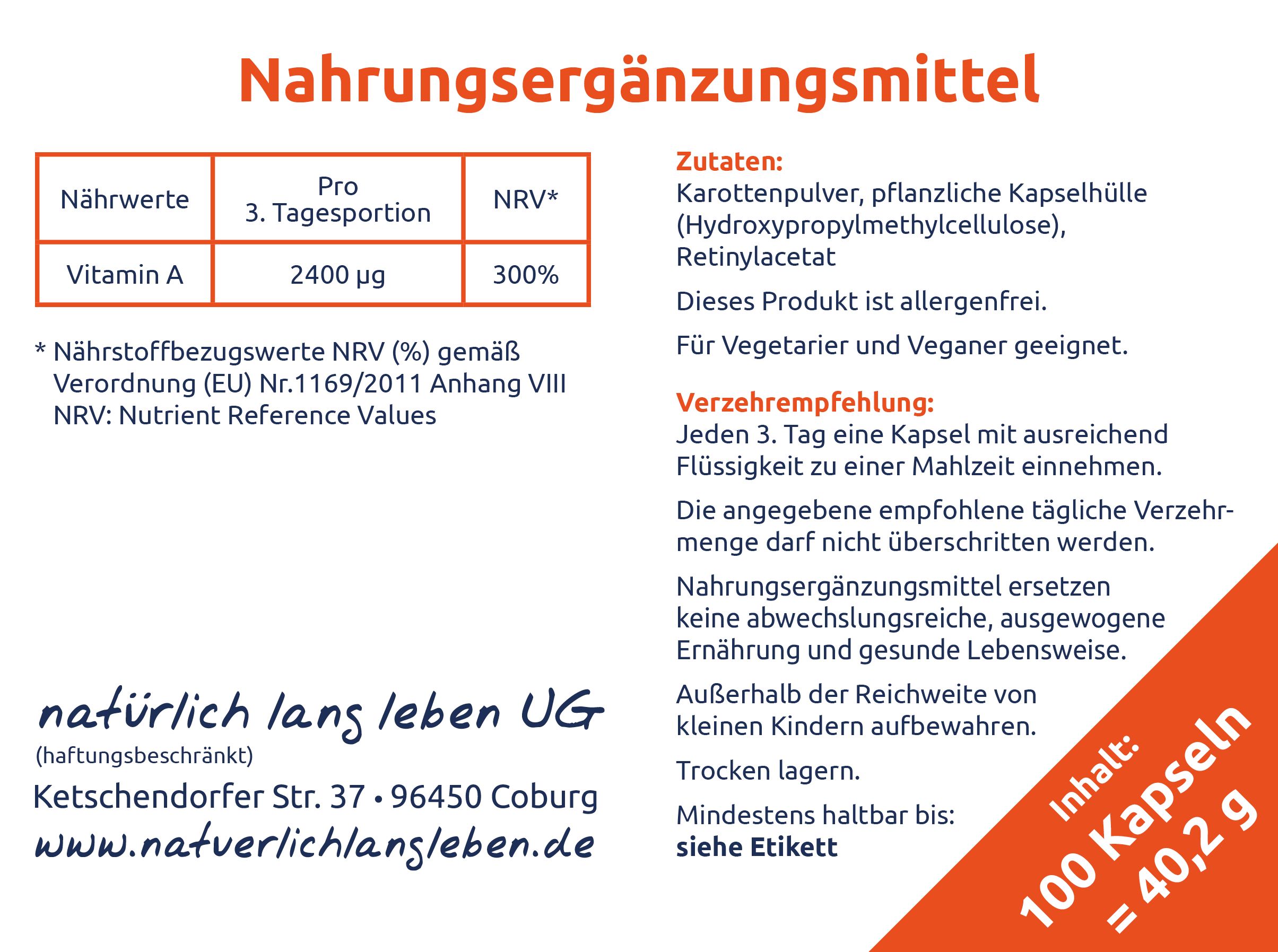 natürlich lang leben Vitamin A 8000 I.E.