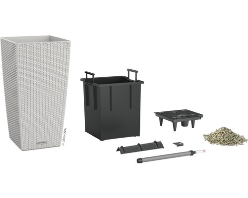 Lechuza Cubico Cottage 30 plantenbak, kunststof, L x B 29,5 x 29,5 cm, H 56,5 cm, grijs, inclusief 6 L substraat