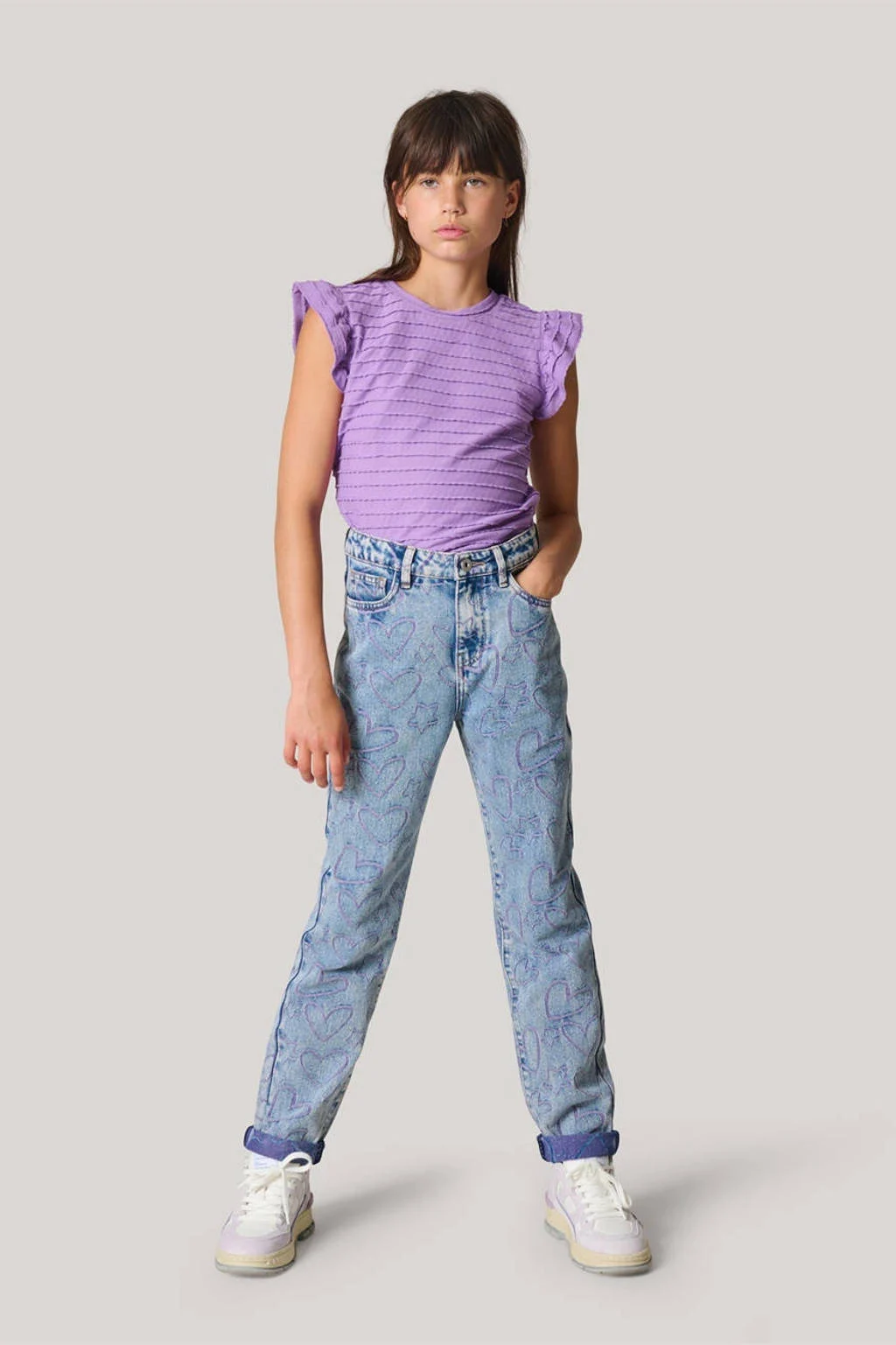 Shoeby mom jeans met hartjes blue denim