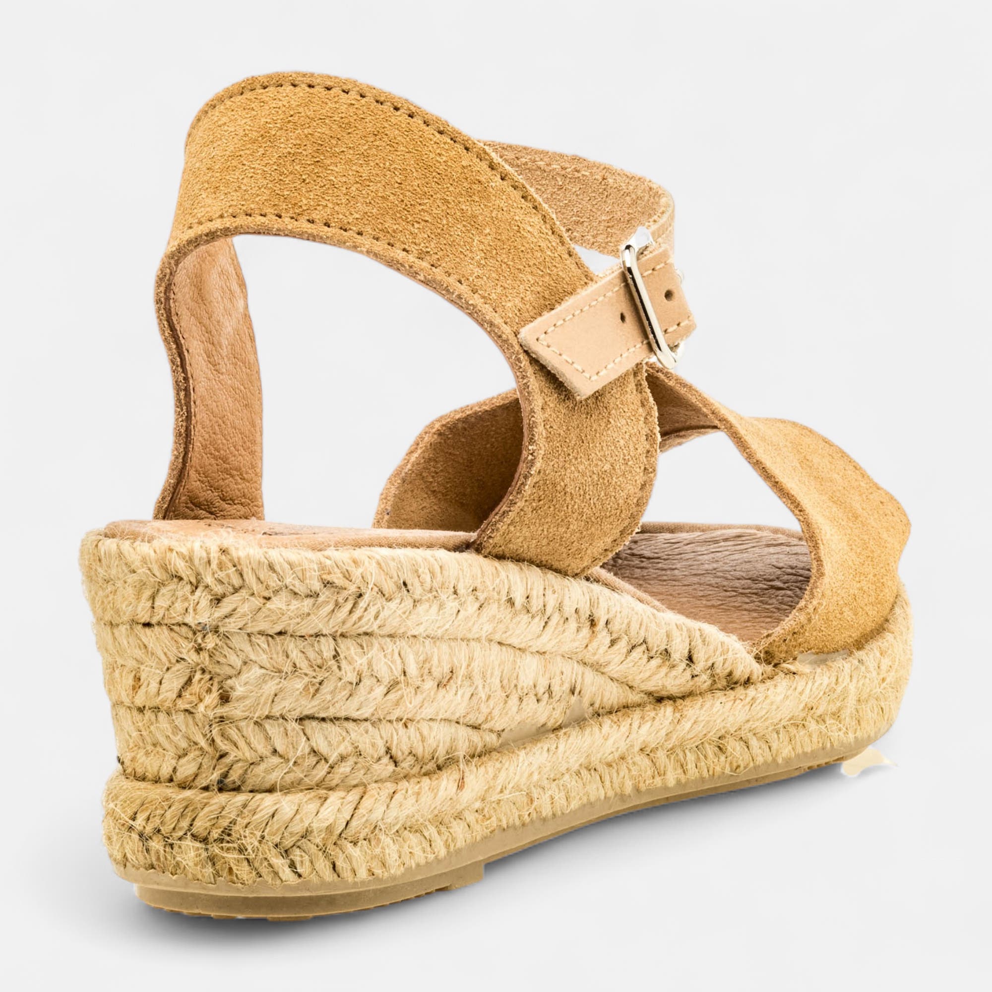 Espadrilles à talon compensé Femme en cuir beige