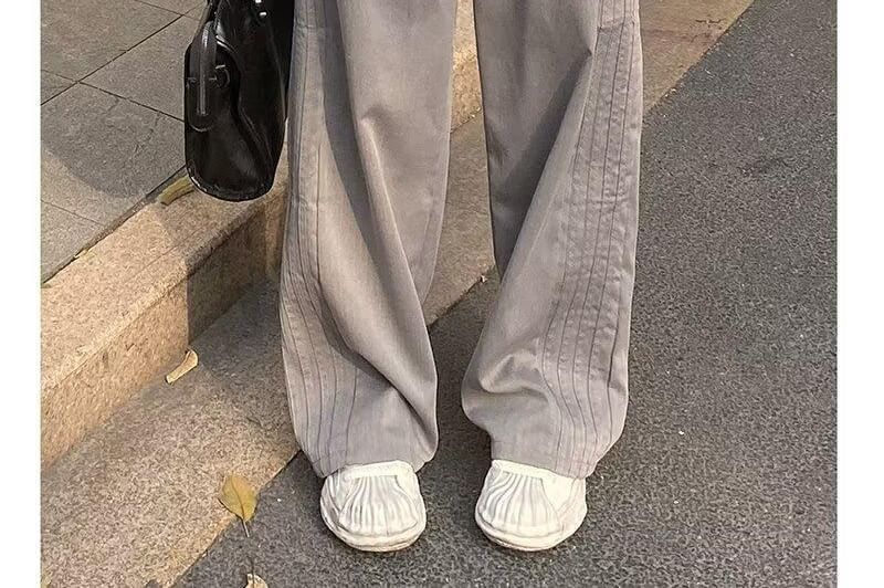 Rosesand - Hoge taille effen gestreepte losse wijde joggingbroek