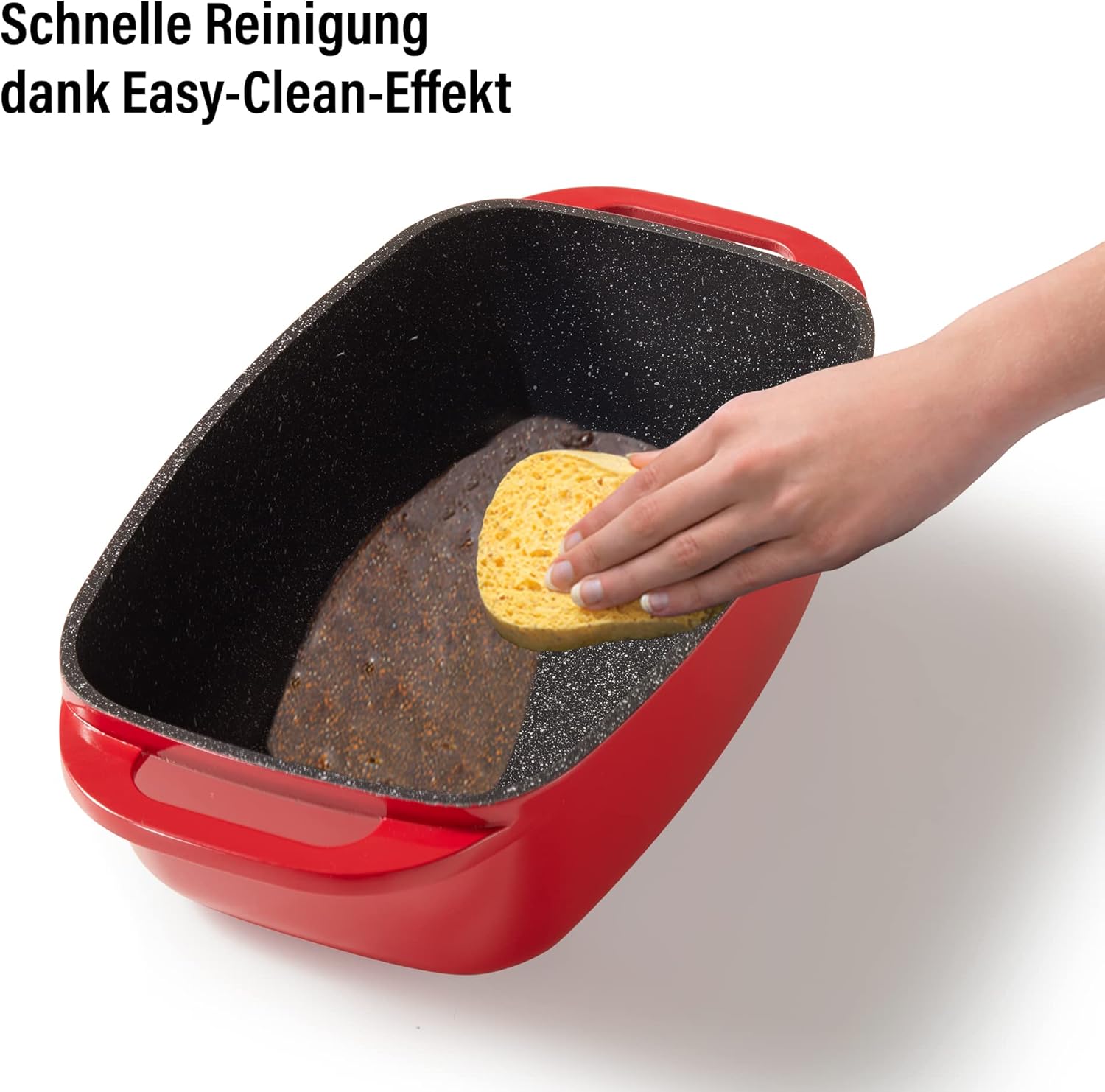 STONELINE Aluguss Bräter mit Deckel 40x22 cm, 5,8 L Bräter Induktion Backofengeeignet Für alle Herdarten, Deckel als Auflaufform verwendbar, Topf Antihaft Beschichtet mit echten Steinpartikeln, Rot