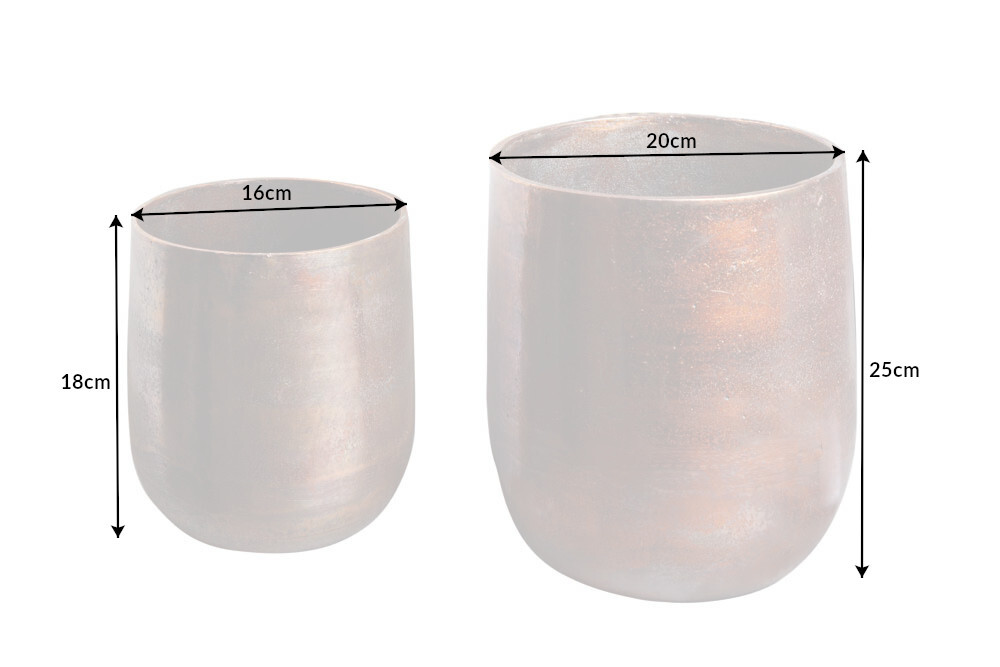2er Set Blumentopf FLOWERS L 15/20cm Metall kupfer geflammt