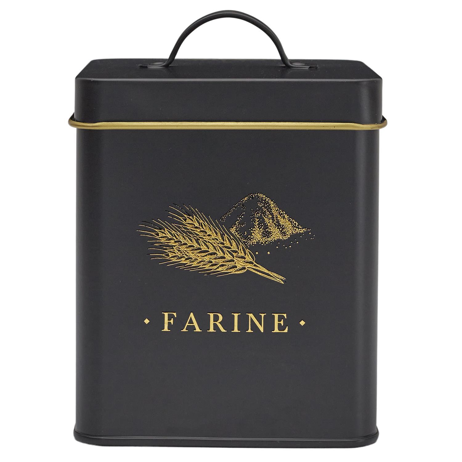 BOITE METAL NOIR ET DORE FARINE