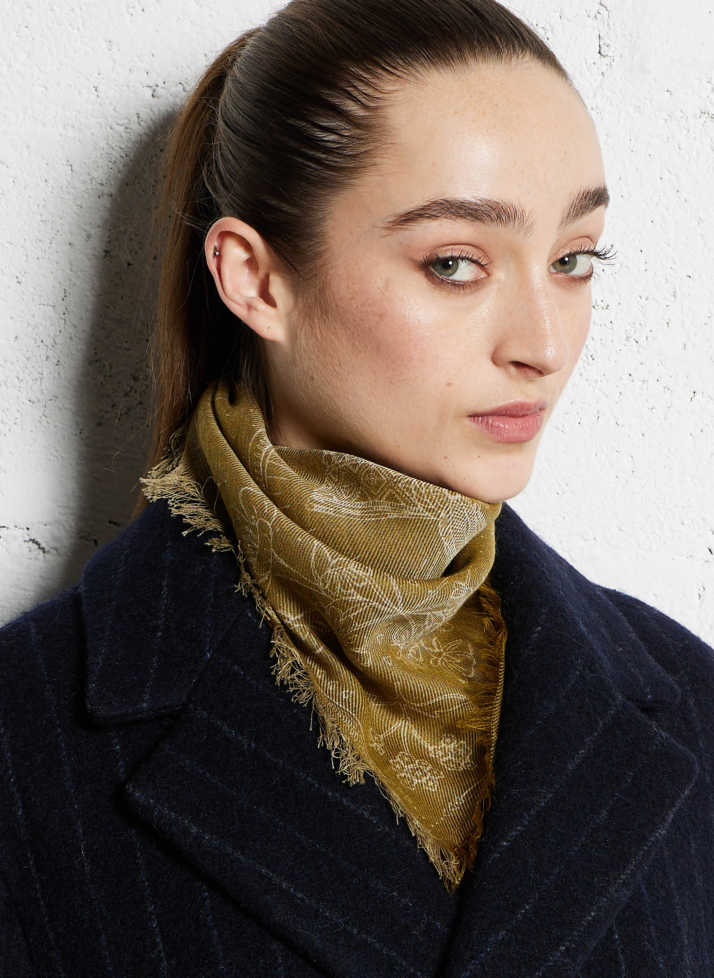 ASHA - Foulard en laine et coton mélangé | Marron