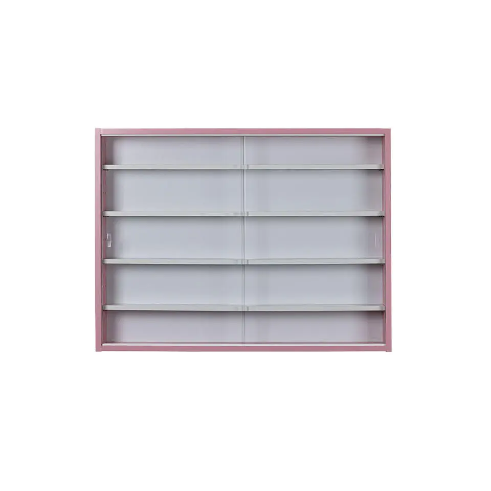 Hioshop Pinkruby vitrinekast vitrinekast- 2 schuifdeuren roze- wit