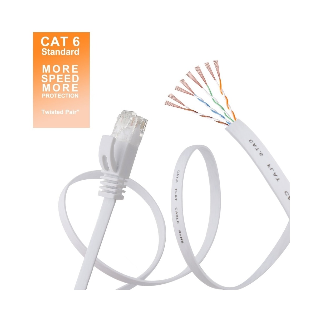 NÖRDIC Cat6 U / UTP Flat Network Cable 3M 250MHz Båndbredde og 10Gbps Transmisjonshastighet