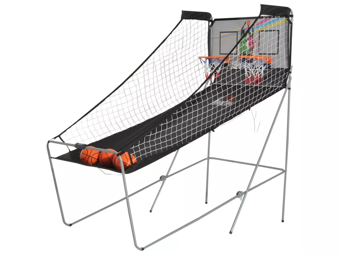 Panier de Basket pliable jeu de Basketball Arcade Double Shootout double panier compteur électronique 4 ballons et pompe acier noir et blanc