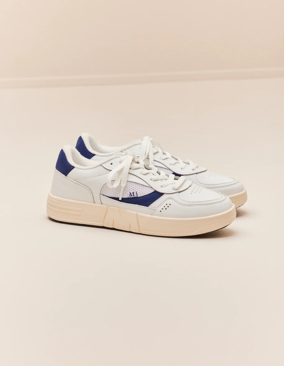 Baskets basses Aimé - Cuir recyclé et suède vegan marine blanc