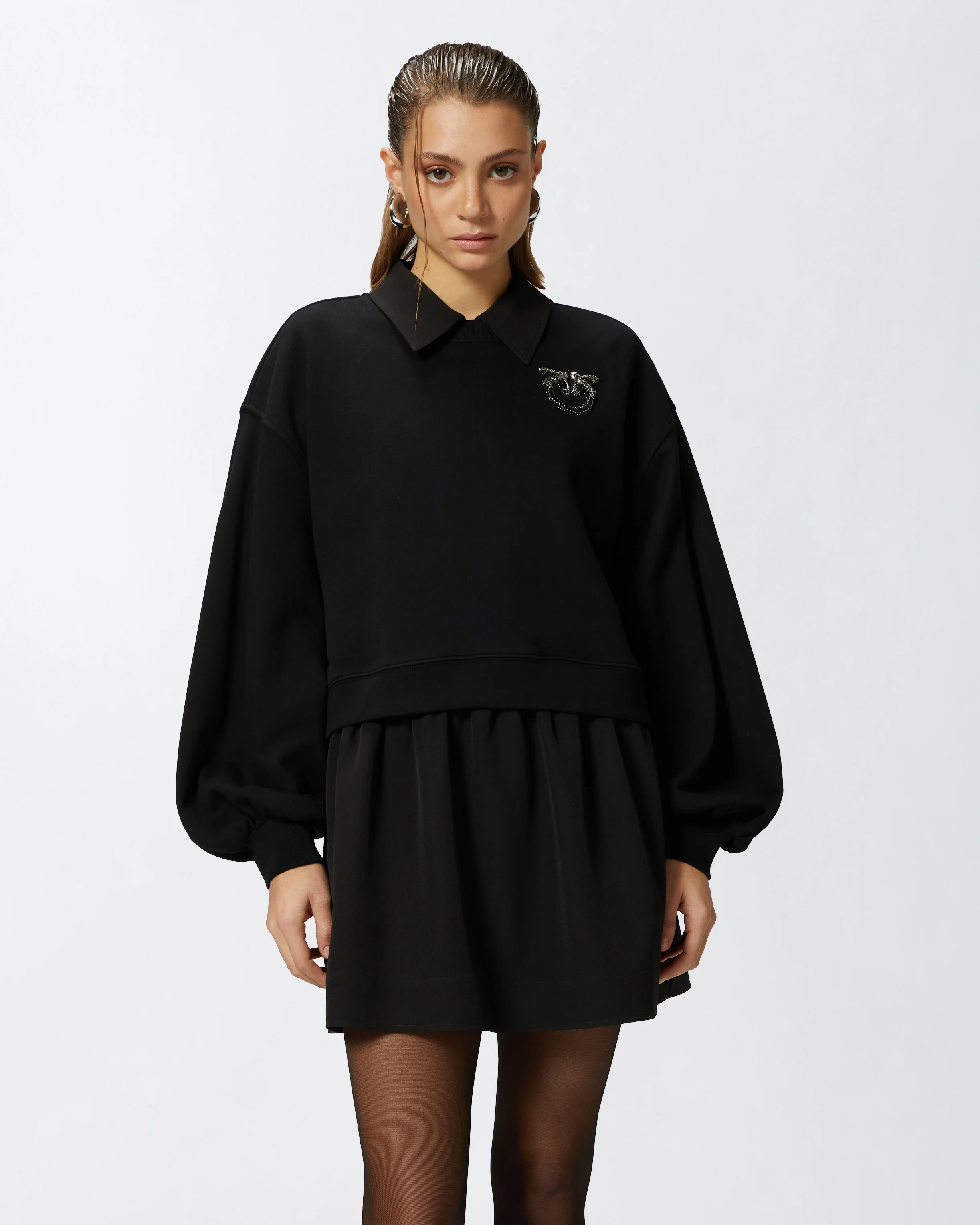 Sweat-shirt à manches larges et broderie bijou love birds | Noir