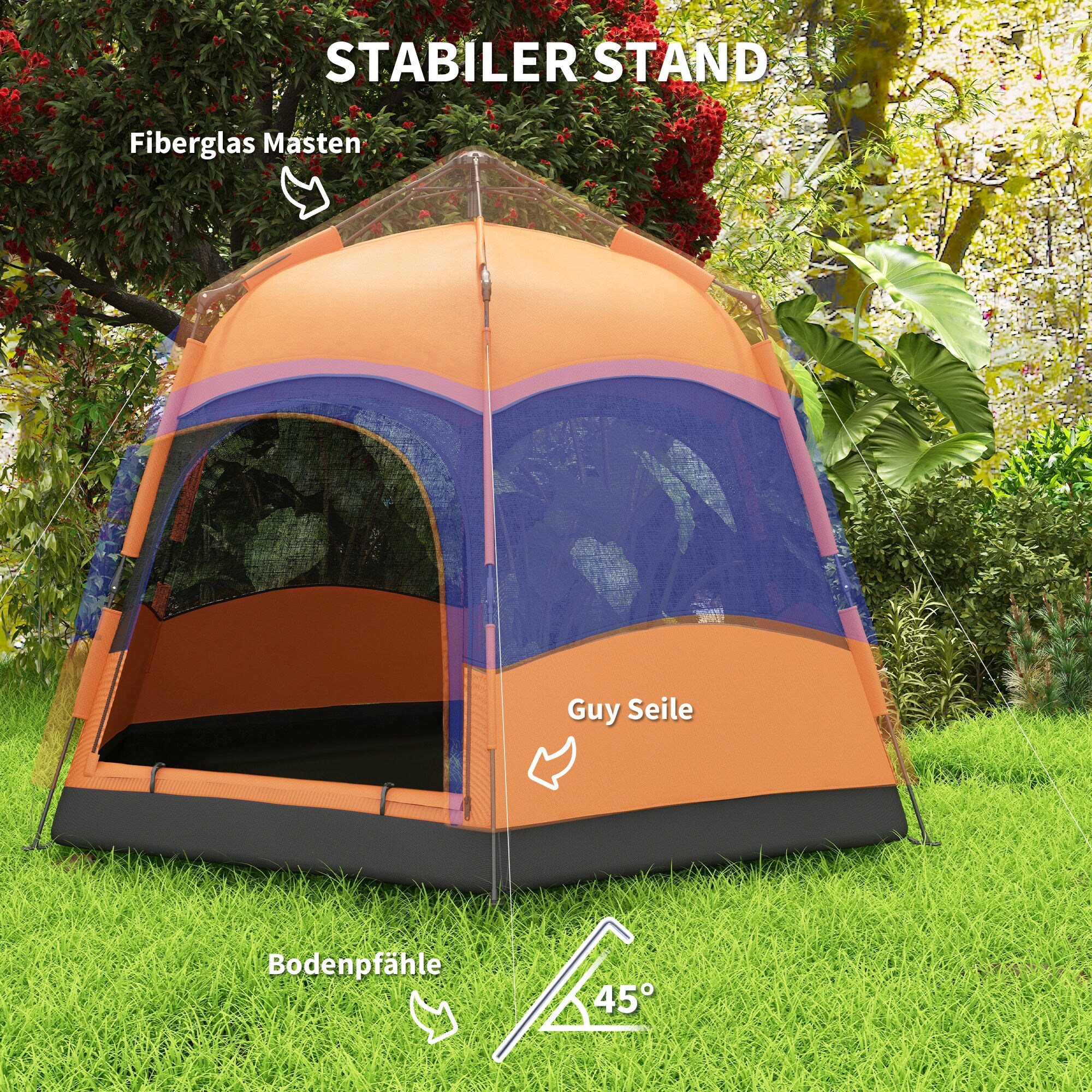 Outsunny Doppelwandzelt für 5–6 Personen orange, blau 280 x 280 x 170 cm (LxBxH)