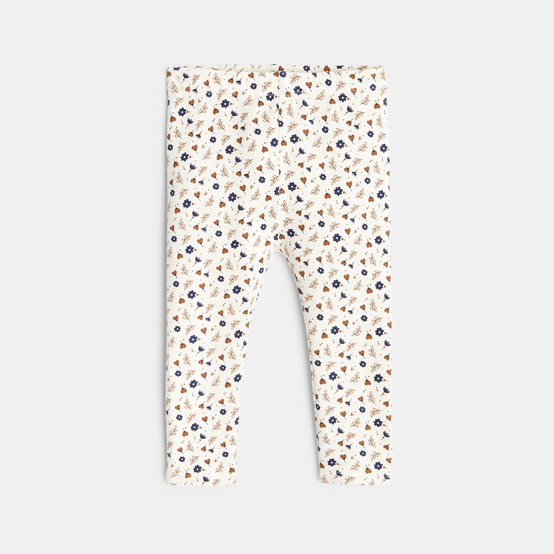 Legging fleuri beige bébé fille