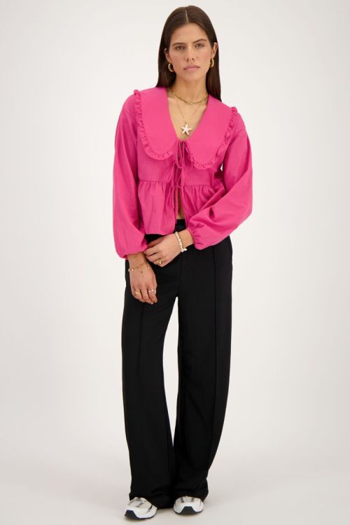Gestreepte roze blouse met strikjes